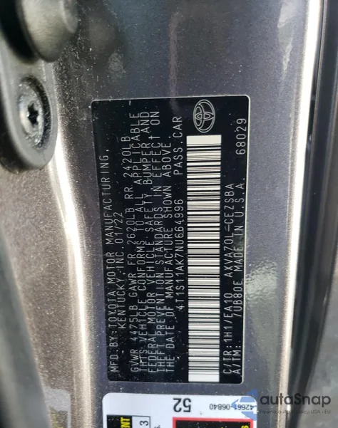 2022 Toyota Camry Night Shade из США, поврежденный, VIN 4T1S11AK7NU664996